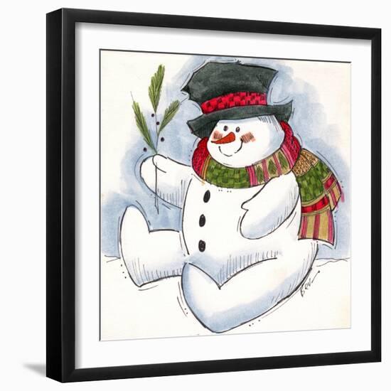 Snowman with Scarf-Beverly Johnston-Framed Giclee Print