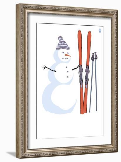 Snowman with Skis-Lantern Press-Framed Art Print