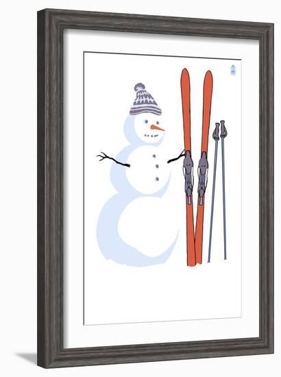 Snowman with Skis-Lantern Press-Framed Art Print