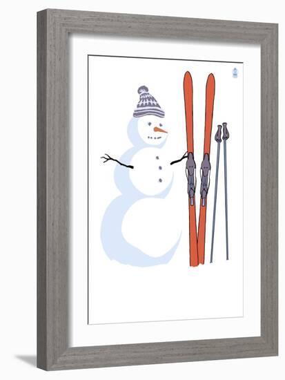 Snowman with Skis-Lantern Press-Framed Art Print