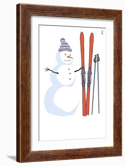 Snowman with Skis-Lantern Press-Framed Art Print