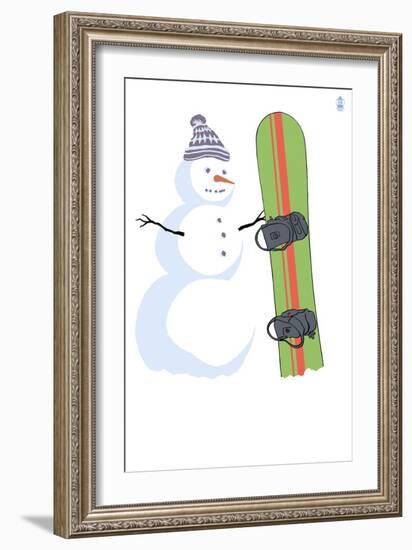 Snowman with Snowboard-Lantern Press-Framed Art Print