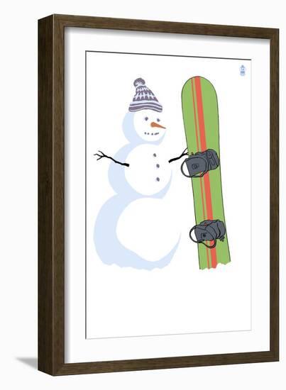 Snowman with Snowboard-Lantern Press-Framed Art Print