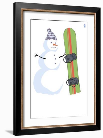 Snowman with Snowboard-Lantern Press-Framed Art Print
