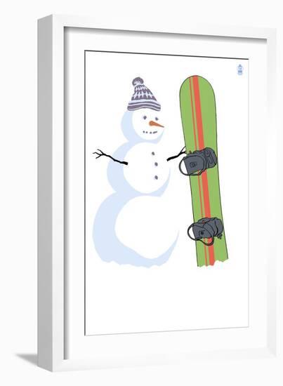 Snowman with Snowboard-Lantern Press-Framed Art Print