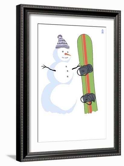 Snowman with Snowboard-Lantern Press-Framed Art Print