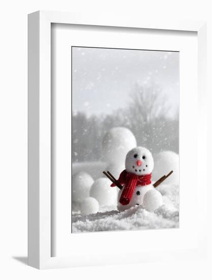 Snowman with Winter Snow Background-Sandralise-Framed Photographic Print