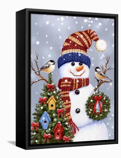 Snowman with Wreath-William Vanderdasson-Framed Premier Image Canvas