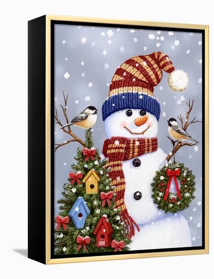 Snowman with Wreath-William Vanderdasson-Framed Premier Image Canvas