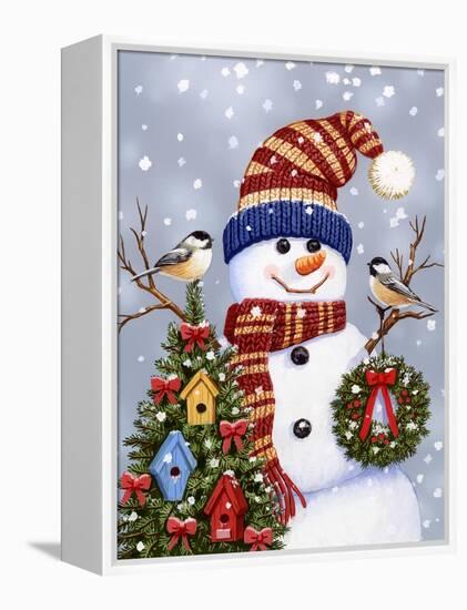 Snowman with Wreath-William Vanderdasson-Framed Premier Image Canvas