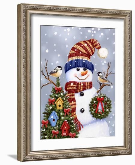 Snowman with Wreath-William Vanderdasson-Framed Giclee Print