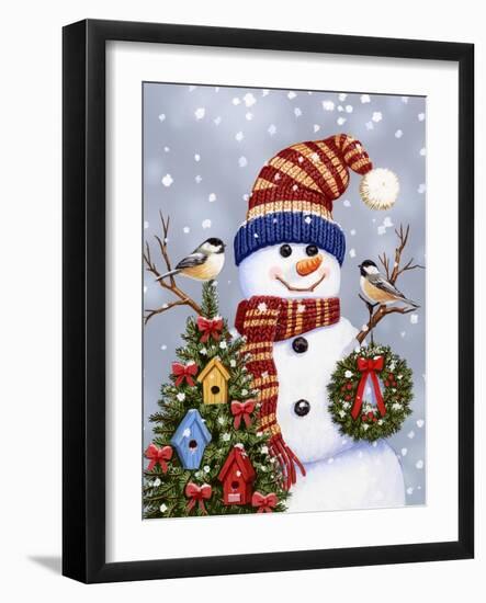 Snowman with Wreath-William Vanderdasson-Framed Giclee Print