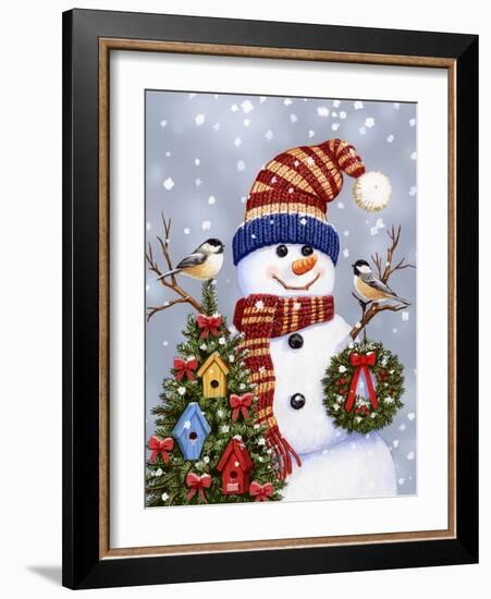 Snowman with Wreath-William Vanderdasson-Framed Giclee Print