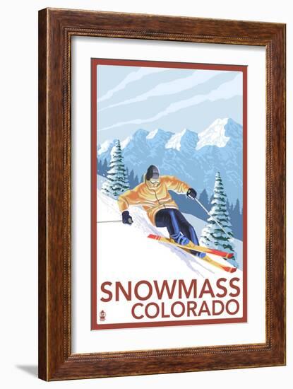 Snowmass, Colorado - Downhill Skier-Lantern Press-Framed Premium Giclee Print