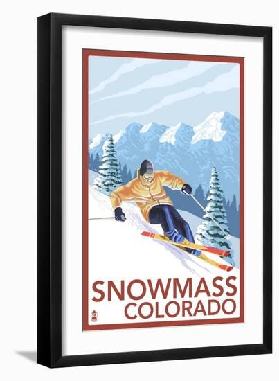 Snowmass, Colorado - Downhill Skier-Lantern Press-Framed Premium Giclee Print