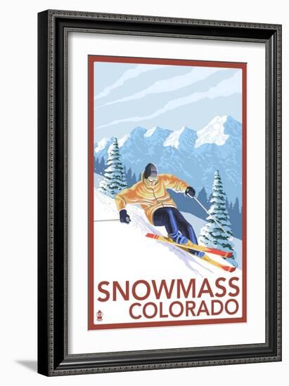 Snowmass, Colorado - Downhill Skier-Lantern Press-Framed Premium Giclee Print