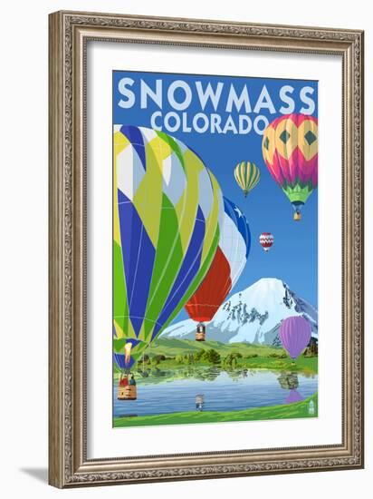 Snowmass, Colorado - Hot Air Balloons-Lantern Press-Framed Art Print