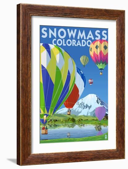 Snowmass, Colorado - Hot Air Balloons-Lantern Press-Framed Art Print