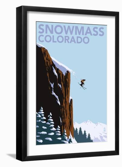 Snowmass, Colorado - Skier Jumping-Lantern Press-Framed Art Print