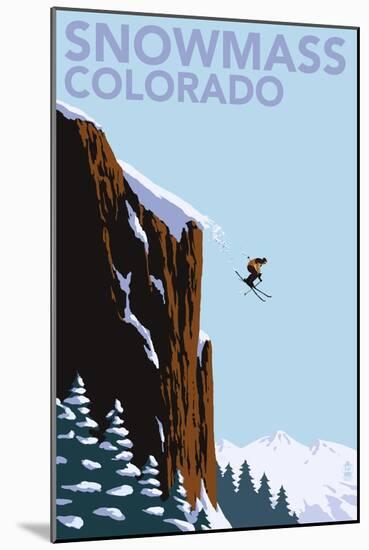 Snowmass, Colorado - Skier Jumping-Lantern Press-Mounted Art Print