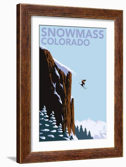 Snowmass, Colorado - Skier Jumping-Lantern Press-Framed Premium Giclee Print