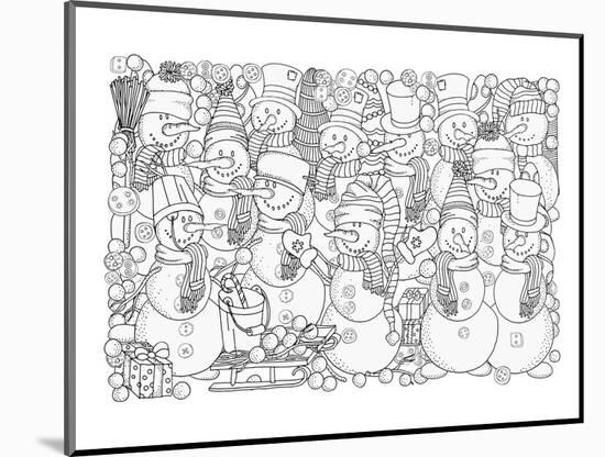 Snowmen & Snowball Coloring Art-null-Mounted Coloring Poster