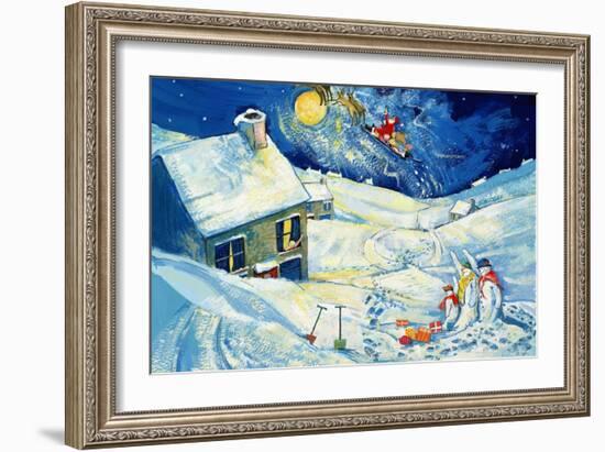 Snowmen Waving to Santa, 1995-David Cooke-Framed Giclee Print