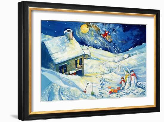 Snowmen Waving to Santa, 1995-David Cooke-Framed Giclee Print