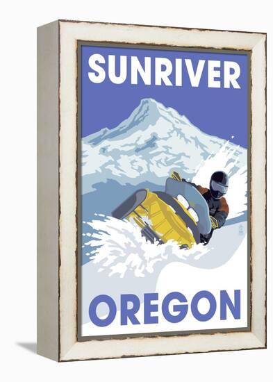 Snowmobile Scene - Sunriver, Oregon-Lantern Press-Framed Stretched Canvas