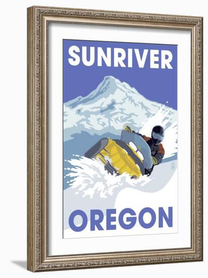 Snowmobile Scene - Sunriver, Oregon-Lantern Press-Framed Art Print