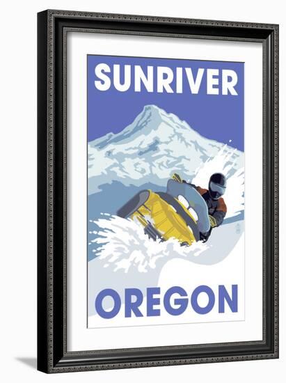 Snowmobile Scene - Sunriver, Oregon-Lantern Press-Framed Art Print