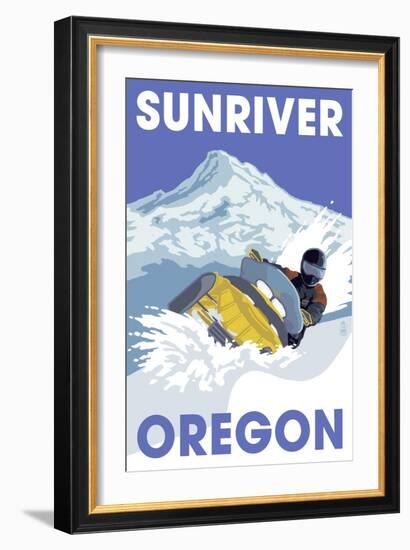 Snowmobile Scene - Sunriver, Oregon-Lantern Press-Framed Art Print