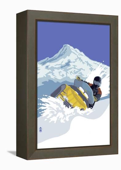 Snowmobile-Lantern Press-Framed Stretched Canvas