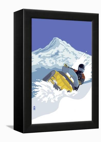 Snowmobile-Lantern Press-Framed Stretched Canvas