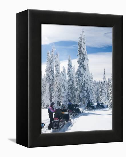 Snowmobilers in a Hoar Frosted Forest on Two Top Mountain, West Yellowstone, Montana, United States-Kimberly Walker-Framed Premier Image Canvas