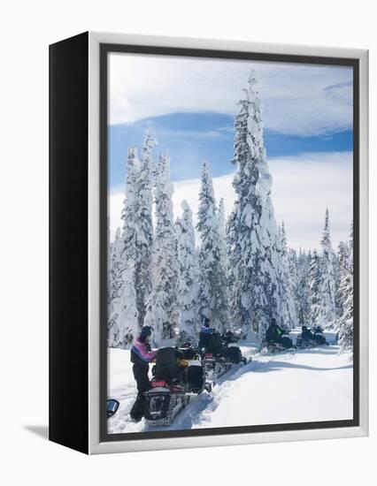 Snowmobilers in a Hoar Frosted Forest on Two Top Mountain, West Yellowstone, Montana, United States-Kimberly Walker-Framed Premier Image Canvas