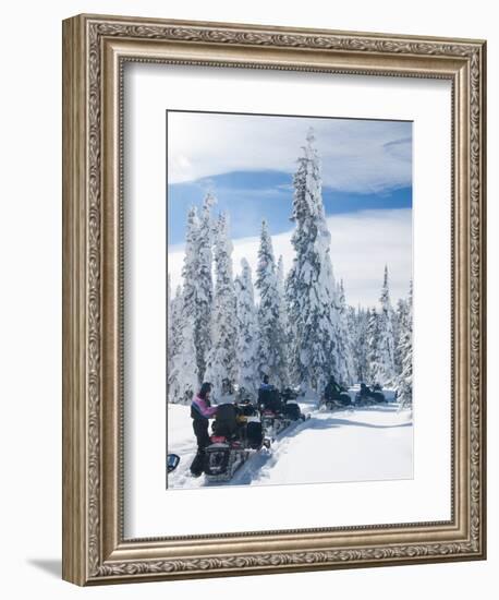 Snowmobilers in a Hoar Frosted Forest on Two Top Mountain, West Yellowstone, Montana, United States-Kimberly Walker-Framed Photographic Print