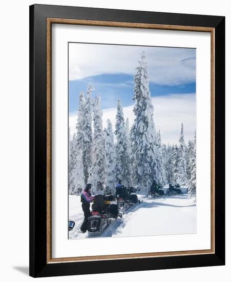 Snowmobilers in a Hoar Frosted Forest on Two Top Mountain, West Yellowstone, Montana, United States-Kimberly Walker-Framed Photographic Print