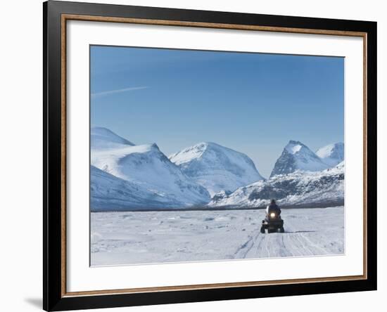 Snowmobiling in Kalix River Valley With Snow Covered Mountains, Kiruna Region, Arctic Sweden-Kim Walker-Framed Photographic Print