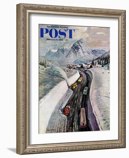 "Snowplows at Snoqualmie Pass," Saturday Evening Post Cover, February 6, 1960-John Clymer-Framed Giclee Print