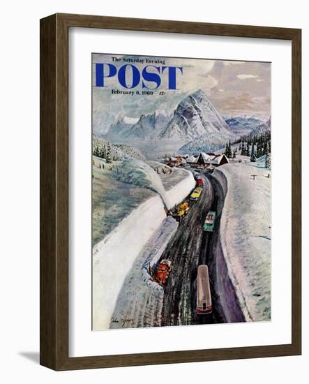 "Snowplows at Snoqualmie Pass," Saturday Evening Post Cover, February 6, 1960-John Clymer-Framed Giclee Print