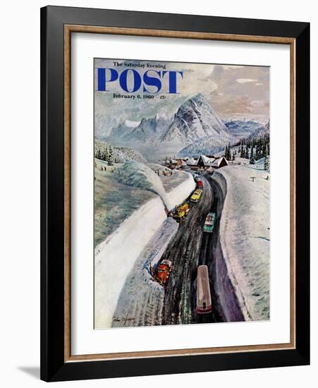 "Snowplows at Snoqualmie Pass," Saturday Evening Post Cover, February 6, 1960-John Clymer-Framed Giclee Print