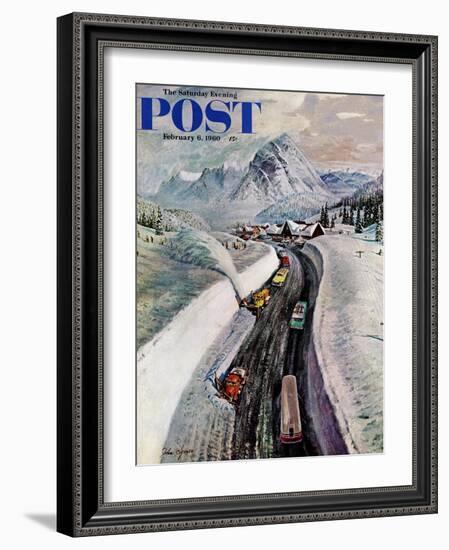 "Snowplows at Snoqualmie Pass," Saturday Evening Post Cover, February 6, 1960-John Clymer-Framed Giclee Print