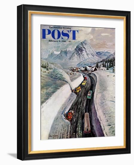 "Snowplows at Snoqualmie Pass," Saturday Evening Post Cover, February 6, 1960-John Clymer-Framed Giclee Print