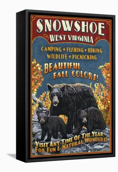 Snowshoe, West Virginia - Black Bear Vintage Sign-Lantern Press-Framed Stretched Canvas