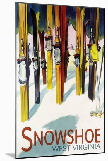 Snowshoe, West Virginia - Colorful Skis-Lantern Press-Mounted Art Print