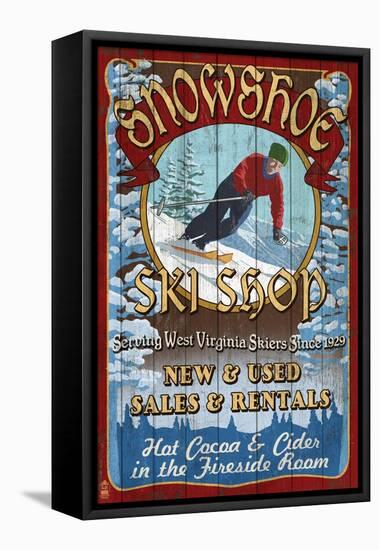 Snowshoe, West Virginia - Ski Shop-Lantern Press-Framed Stretched Canvas