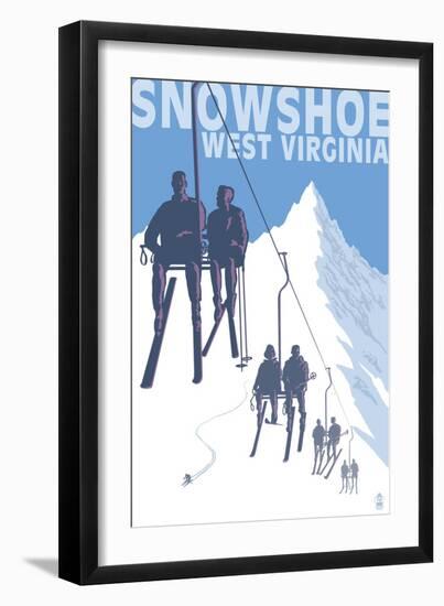 Snowshoe, West Virginia - Skiers on Lift-Lantern Press-Framed Art Print
