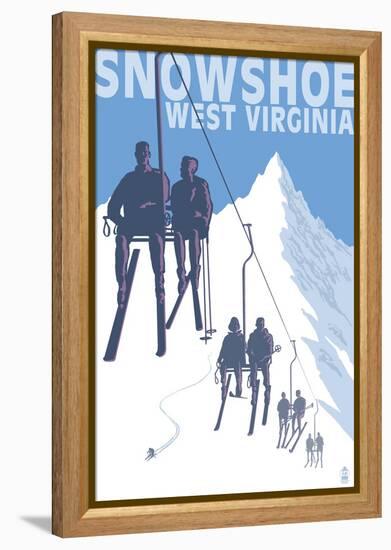 Snowshoe, West Virginia - Skiers on Lift-Lantern Press-Framed Stretched Canvas