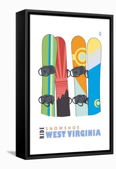 Snowshoe, West Virginia - Snowboards in Snow-Lantern Press-Framed Stretched Canvas